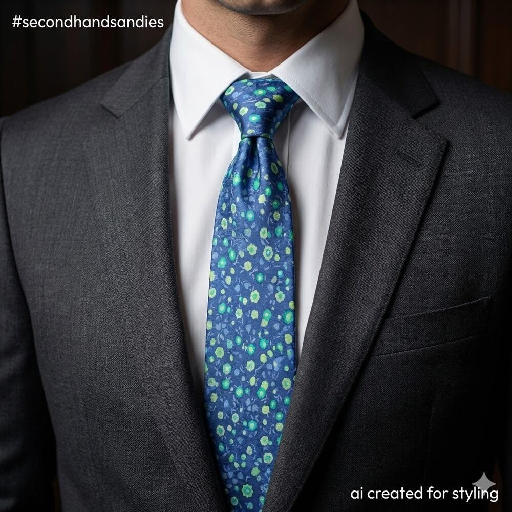 Club Room Tie Blue Green Floral Silk NWT Estate Neckwear Preppy Corpcore